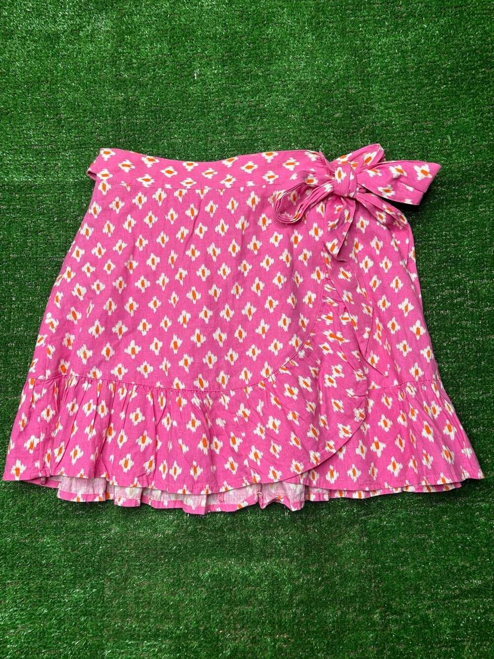 Aerie Pink Printed Tie Wrap Ruffle Mini Skirt
